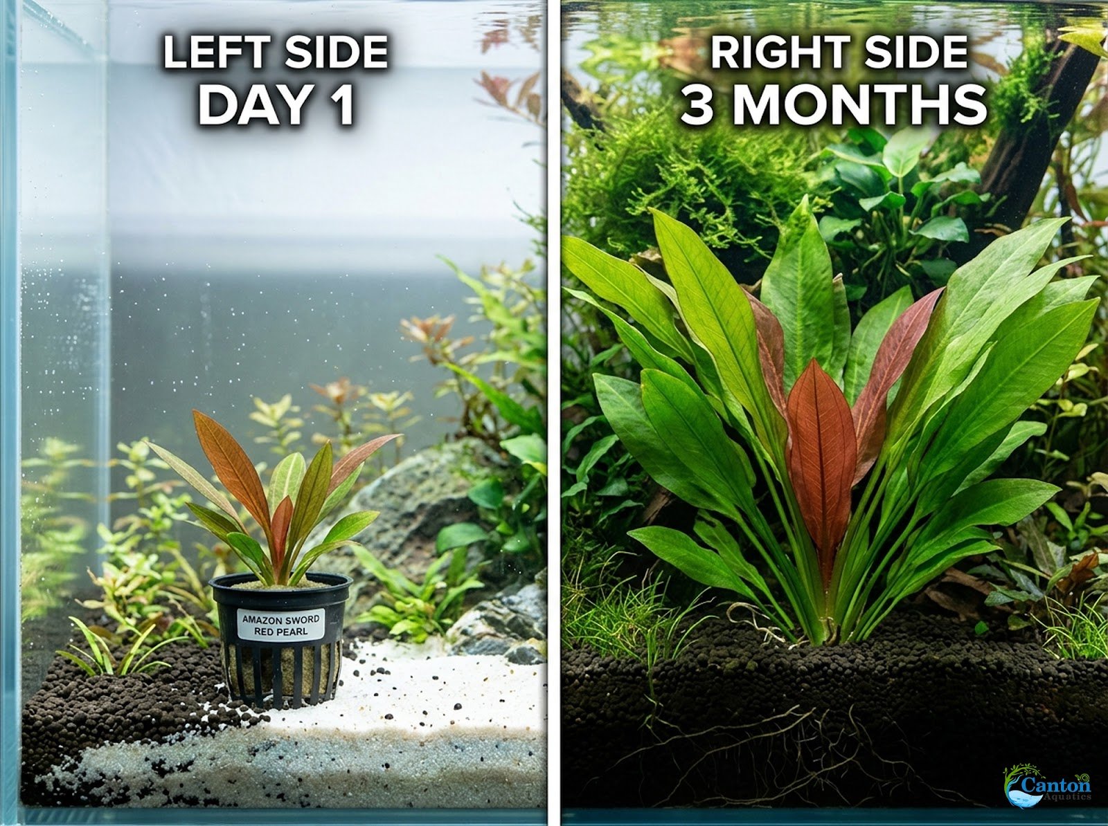 CANTON AQUATICS Live Aquarium Amazon Sword Echinodorus Red Pearl Plant - Natural Cleaning Filter for Water - Long Lasting & Easy to Maintain Aquatic Plants - Suitable for Winter & Summer - 2" Pot
